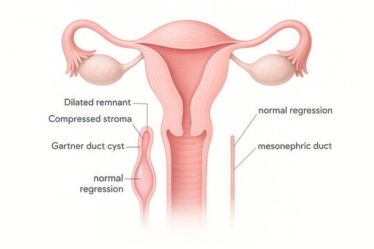 Illustration of Female Reproductive System Anatomy and Gartner Duct Cyst