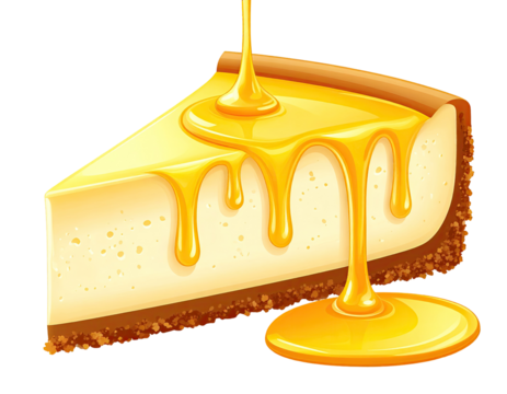 A slice of cheesecake with honey drizzle