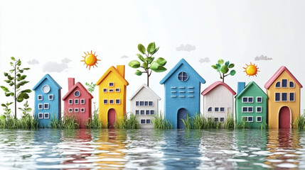 Colorful houses by a body of water
