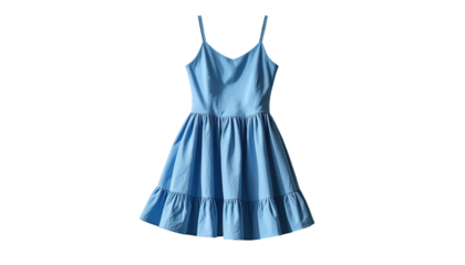 Light-blue, sleeveless, A-line dress with tiered ruffle skirt