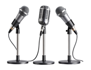 Three vintage-style microphones