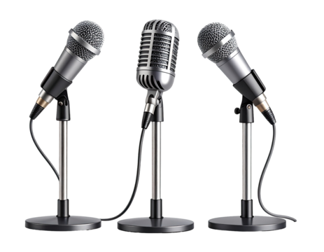 Three vintage-style microphones