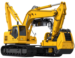 Yellow construction excavator