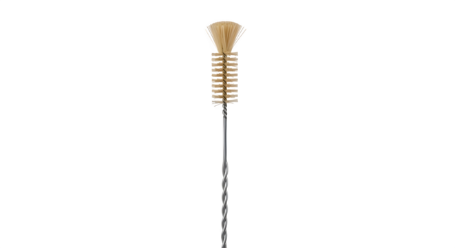 Bottle brush isolated on transparent background, a cleaning tool with bristles for scrubbing narrow containers and hard to reach areas with ease