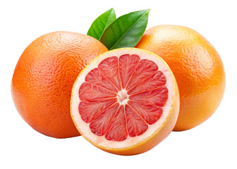 Grape fruit isolated on white or transparent background. Two Grape fruits cut half and slice
