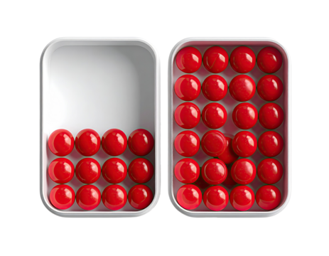 Two white containers, filled with red spheres - Powered by Adobe
