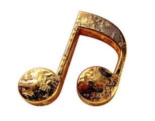 Gold musical note, textured 3D rendering