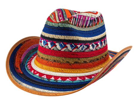 Colorful cowboy hat with layered, patterned bands
