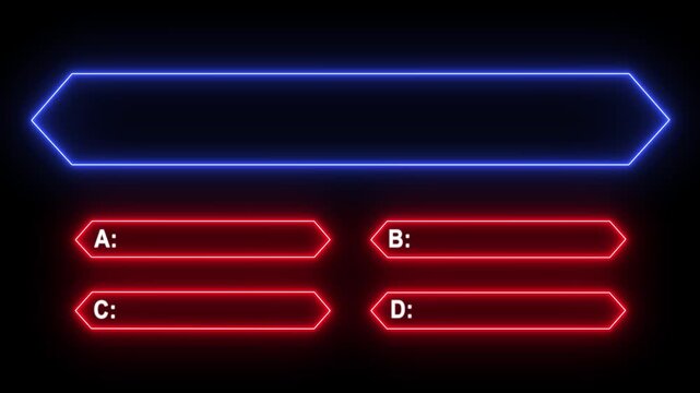Interactive quiz neon line animation with multiple choice options on black background for challenge game template.