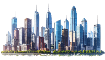 Panoramic cityscape of skyscrapers