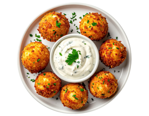 Crispy, golden-brown bites arranged around a creamy sauce
