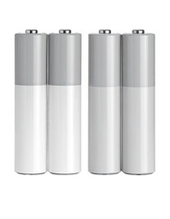 Two stacked, light gray and white AA batteries