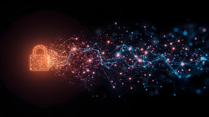 Cyber Security and Data Protection Concept, Digital Padlock and Molecular Network, Blockchain and Information Safety