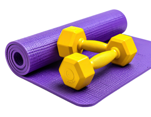 Exercise mat with dumbbells