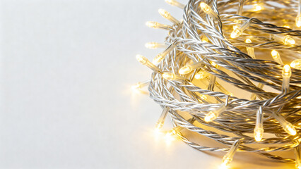 Elegant Silver Wire Christmas Lights Wrapped Background, Warm Minimalist Ambience with String Lights