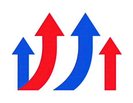 Three layered arrows, red and blue