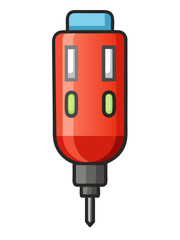 Cartoon Illustration of a Red and Gray Injection Pen with Blue Top