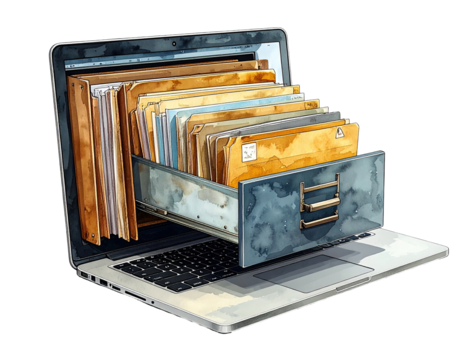 Digital file cabinet on a laptop