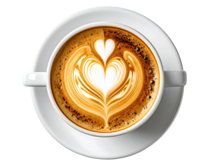 A latte art heart in a white cup