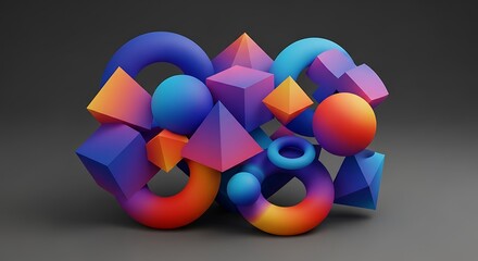 Abstract 3D render of geometric shapes with gradient colors and soft shading composition