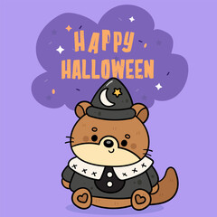 cute otter halloween animal wear wizard costume kawaii cartoon