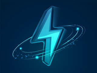 Electric Vehicle battery charging Hologram Interface with Futuristic Lightning Bolt and glowing curved movement lines vector design concept. EV charging design for Electric Car, EV station, ui, web.