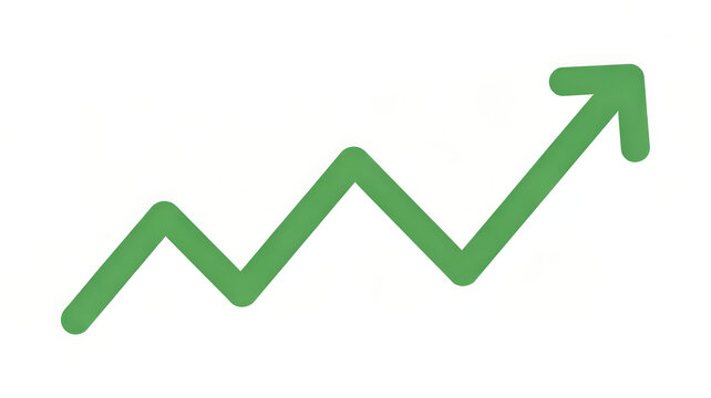 Green arrow pointing up isolated on white background, symbolizing growth, success, and upward trend