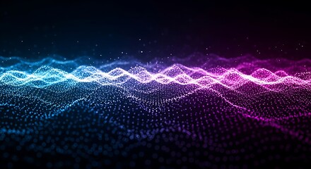 Dynamic abstract particle waves in vibrant blue and purple colors, perfect for digital backgrounds, data visualization, or futuristic designs