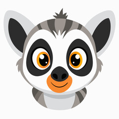 Fototapeta premium Cute Cartoon Ring Tailed Lemur Head with Big Eyes and Gray Stripes