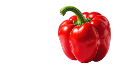 Vividly colored red bell pepper, showcasing its glossy surface and vibrant hue against a contrasting black backdrop, creating a high-key  environment emphasizing the singular vegetable's freshness...