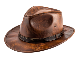 Brown leather cowboy hat