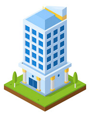 Isometric city building, light blue,  square windows