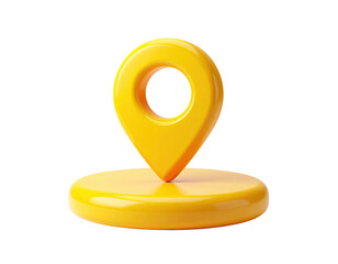 Bright yellow location pin icon.  3D rendered,  stylized
