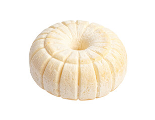Round, pale yellow cake with embossed design