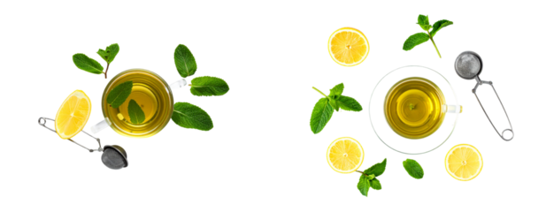 Set of Minimal Tea Cup Flat Lay with Herbs