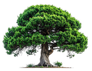 Lush green tree against a black background