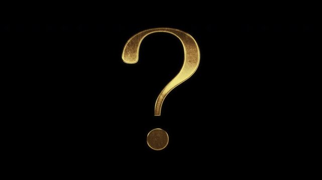 Question mark with slightly reflected outlines on a gold foil-like surface, serif, loop, alpha channel

