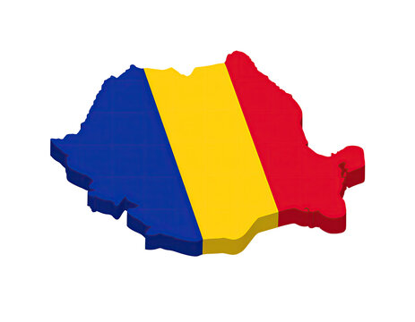 3D map of Romania with flag design