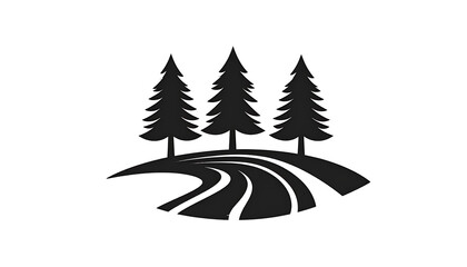 Dark silhouette of three trees and a winding road on a hill