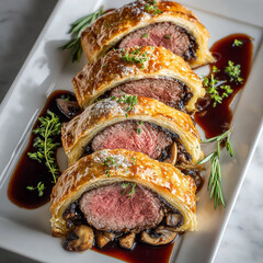 Wellington Open Center Beef Sliced Reveal Pink Surroun