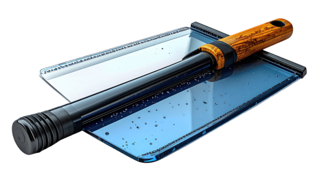 Close-up of a tool with a handle and plate