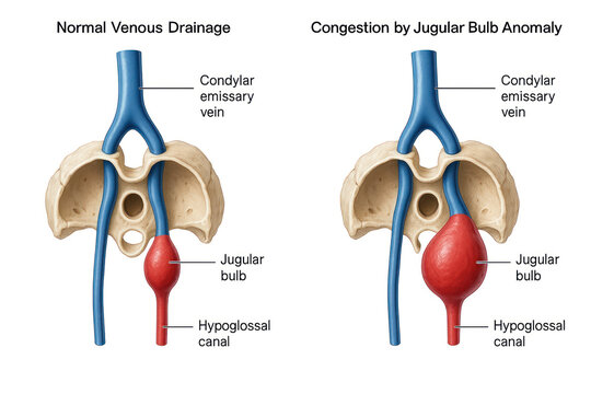Anatomical Illustration: Normal Venous Drainage vs. Jugular Bulb Anomaly