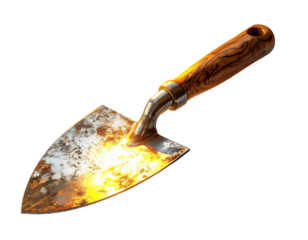 Close-up of a trowel with flames