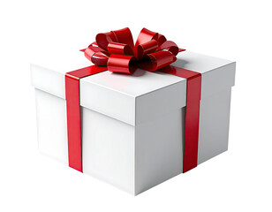 A white gift box with a red ribbon and bow (1)