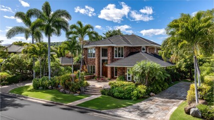 Luxury home exterior with lush landscaping