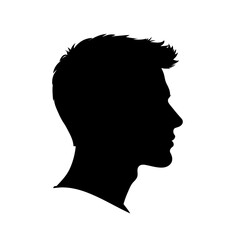 Black Vector Silhouette of Man Face in Side Profile with Short Hair