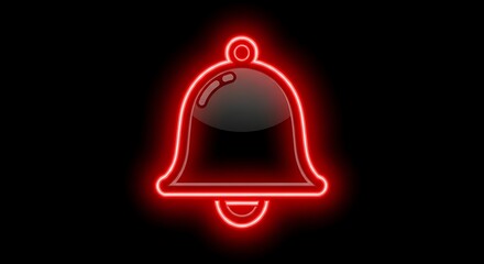 Vibrant red neon notification bell icon glowing against a stark black background, signaling alerts and urgent calls to action for modern digital interfaces