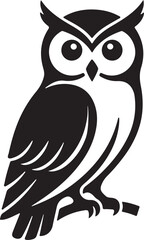 Wise Owl Perched on Branch Logo Vector Icon & Silhouette