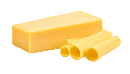 Dairy Cheese Block with Cut Slice Duo Collection, isolated on transparent background