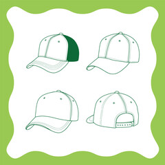 Baseball Caps Collection Front Side and Back Views with Green Accent.
